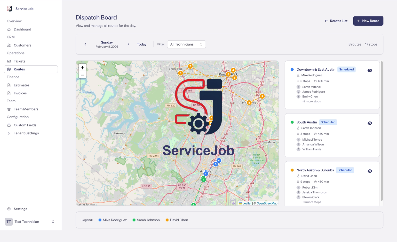 ServiceJob Dispatch Board